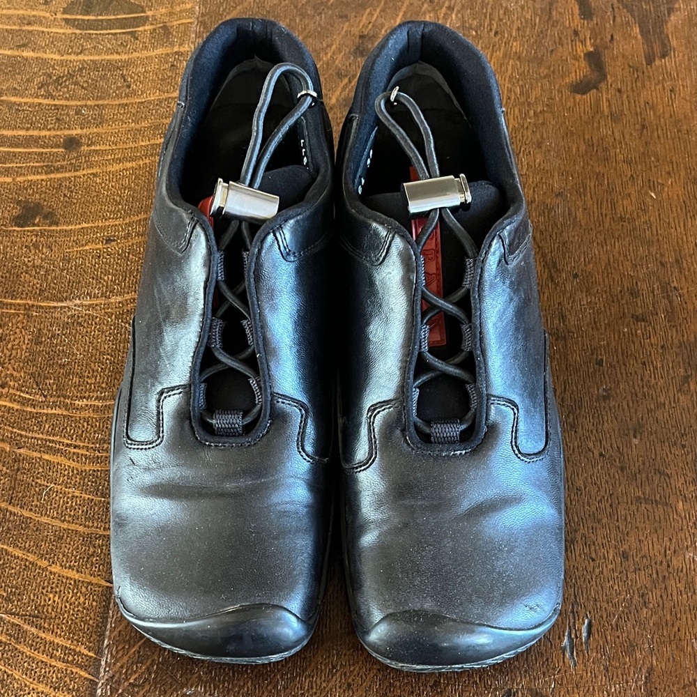 Prada Nero Shoes Black Leather Lace-up with Synch Made in Italy EU 38